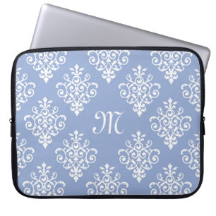 Girly Lavender Damask Pattern With Lovely Monogram Laptop Sleeve