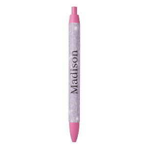 Girly Lavender Faux Glitter Sparkle Black Ink Pen