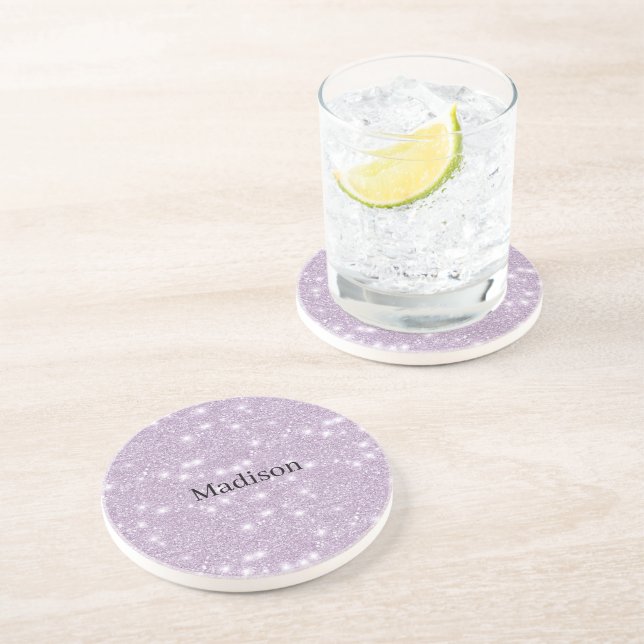 Girly Lavender Faux Glitter Sparkle Coaster (Side)
