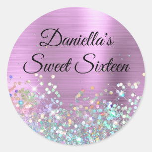 Girly Lavender Foil Holo Glitter Birthday Classic Round Sticker
