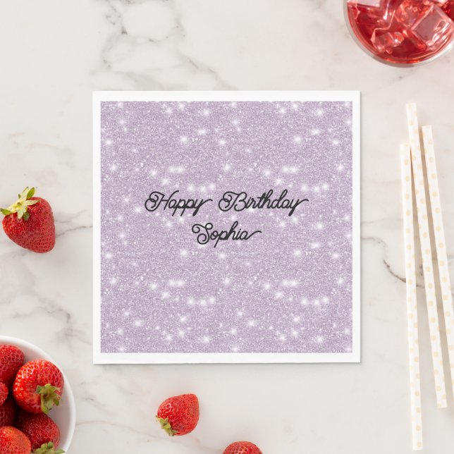 Girly Lavender Glitter Sparkle Birthday Napkin (Insitu)