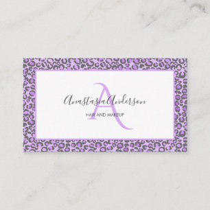 Girly Lavender Purple Chic Leopard Spots Monogram Business Card