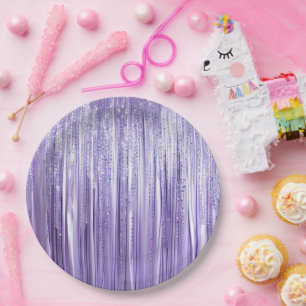 Girly Lavender Purple Glam Tinsel Stripes Paper Plate