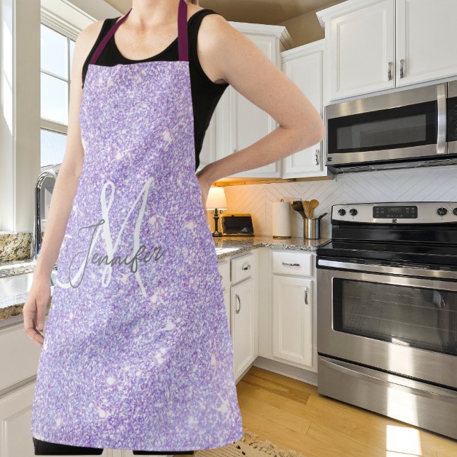 Girly Lavender Purple Glitter Blush Monogram name  Apron (Creator Uploaded)