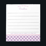 Girly Lavender Purple & Pink Script Gingham Notepad<br><div class="desc">This design features a gingham pattern in preppy lavender/purple and pink with lines for writing. The collection of coordinating products is available in our shop, zazzle.com/store/doodlelulu. Contact us if you need this design applied to a specific product to create your own unique matching item or gift! Thank you so much...</div>