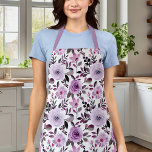 Girly Lavender Purple Roses Watercolor Floral Apron<br><div class="desc">Girly Lavender Purple Roses Watercolor Floral Apron</div>