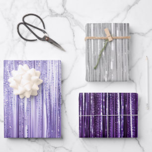 Girly Lavender Purple Silver Glam Tinsel Stripes  Wrapping Paper Sheet