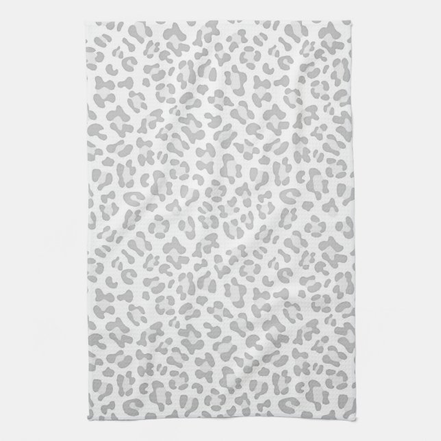 Girly Leopard Animal Print Silver Chic Tea Towel (Vertical)