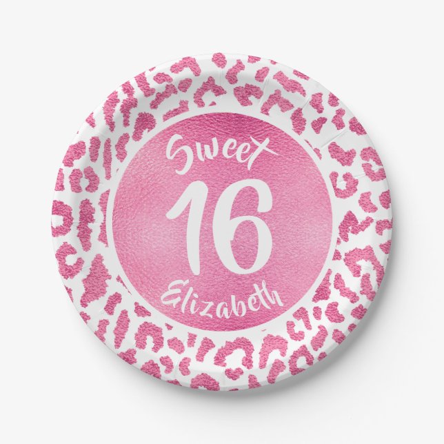 Girly Leopard Birthday Party Paper Plate (Front)