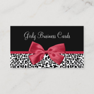 Girly Leopard Print Boutique Cute Red Ribbon Business Card
