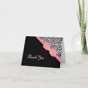 Girly Leopard Print Pink Bow Thank You Card