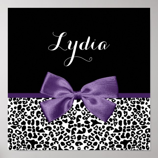 Girly Leopard Print Pretty Purple Ribbon With Name (Front)