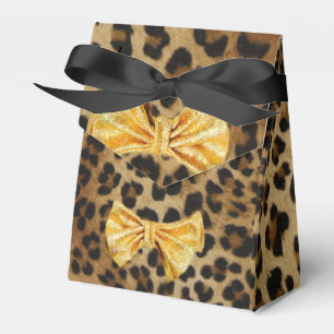 Girly Leopard Print With Bling Gold Bow Favour Box