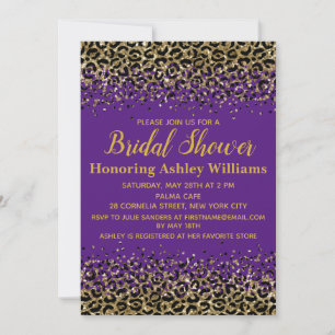 Girly Leopard Purple Gold Customized Bridal Shower Invitation