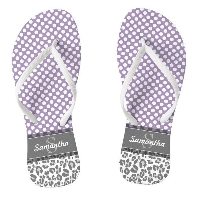 Girly Leopard Spot Print Pattern Custom Monograms Jandals (Footbed)