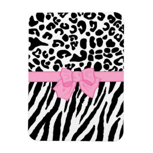 Girly Leopard Zebra Animal Print and Cute Pink Bow Magnet