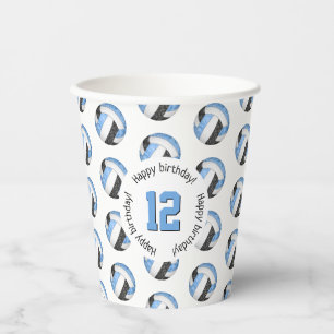 girly light blue black volleyballs birthday party paper cups