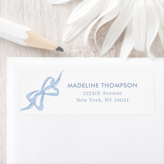 Girly Light Blue Bow Ribbon Return Address (Insitu)