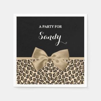 Girly Light Brown Jaguar Cute Brown Bow With Name Napkin