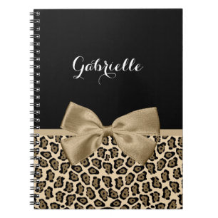 Girly Light Brown Jaguar Cute Brown Bow With Name Spiral Notebook