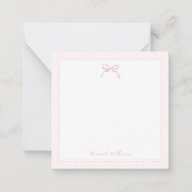 Girly Light Pink Bow and Stripes Border Card (Front)
