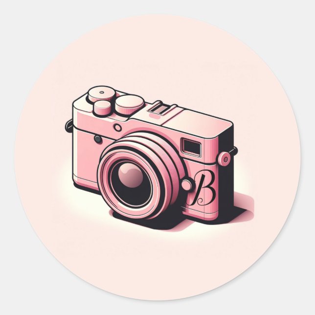 Girly Light Pink Camera Photography Personalised Classic Round Sticker (Front)