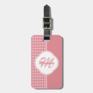 Girly Light Pink Houndstooth Monogram With Name Luggage Tag