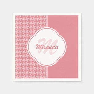 Girly Light Pink Houndstooth Monogram With Name Napkin