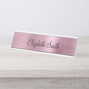Girly Light Pink Metallic Desk Name Plate