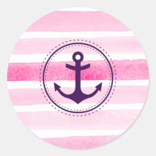 Girly Light Pink Watercolors and Anchor Classic Round Sticker