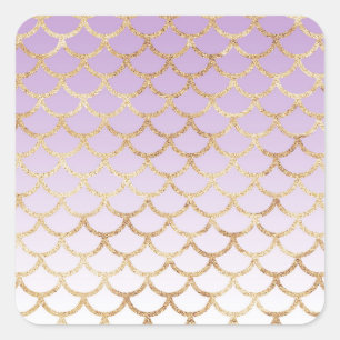 Girly Lilac Purple Gold Mermaid Glitter Sparkles Square Sticker