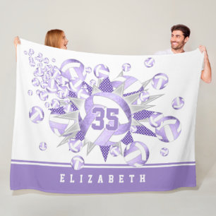 girly lilac purple white volleyballs and stars fleece blanket