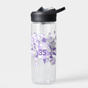 girly lilac purple white volleyballs and stars water bottle