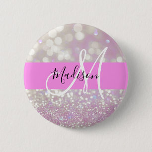 Girly Lilac Shimmer Glitter Sparkles Monogram Name 6 Cm Round Badge