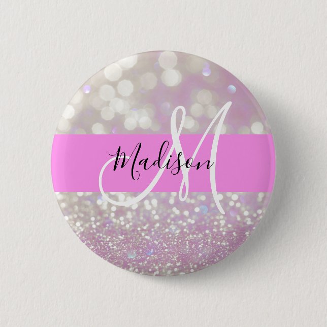 Girly Lilac Shimmer Glitter Sparkles Monogram Name 6 Cm Round Badge (Front)