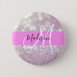 Girly Lilac Shimmer Glitter Sparkles Monogram Name 6 Cm Round Badge