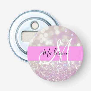 Girly Lilac Shimmer Glitter Sparkles Monogram Name Bottle Opener