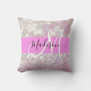 Girly Lilac Shimmer Glitter Sparkles Monogram Name Cushion