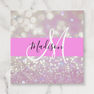 Girly Lilac Shimmer Glitter Sparkles Monogram Name Favour Tags