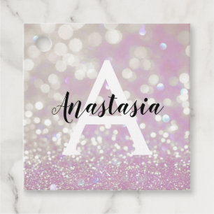 Girly Lilac Shimmer Glitter Sparkles Monogram Name Favour Tags