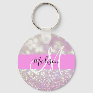Girly Lilac Shimmer Glitter Sparkles Monogram Name Key Ring