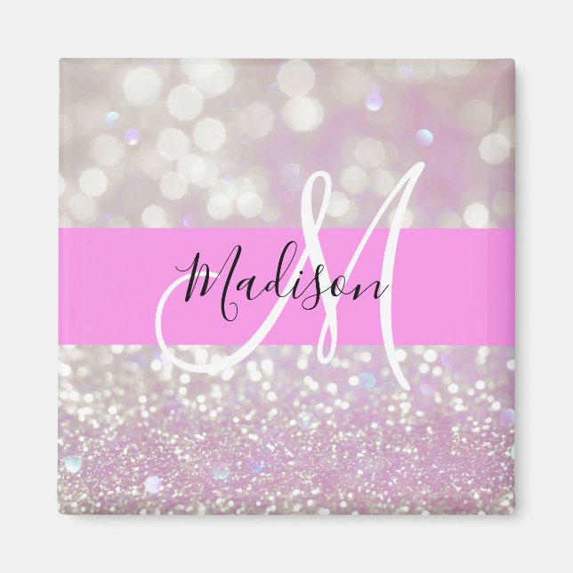 Girly Lilac Shimmer Glitter Sparkles Monogram Name Magnet (Front)