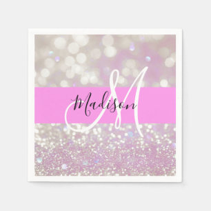Girly Lilac Shimmer Glitter Sparkles Monogram Name Napkin