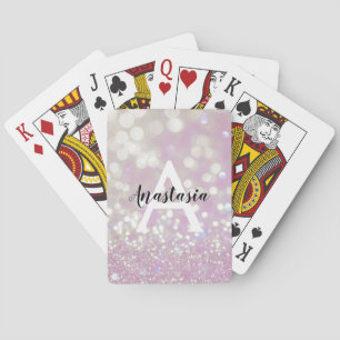 Girly Lilac Shimmer Glitter Sparkles Monogram Name Playing Cards
