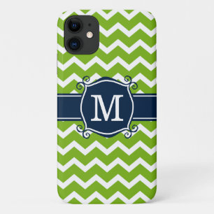 Girly Lime Chevron Navy Custom Monogram Case-Mate iPhone Case