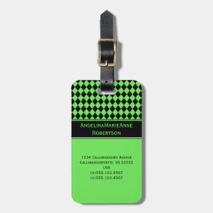 Girly Lime Green Black Argyle Diamond Pattern Tags