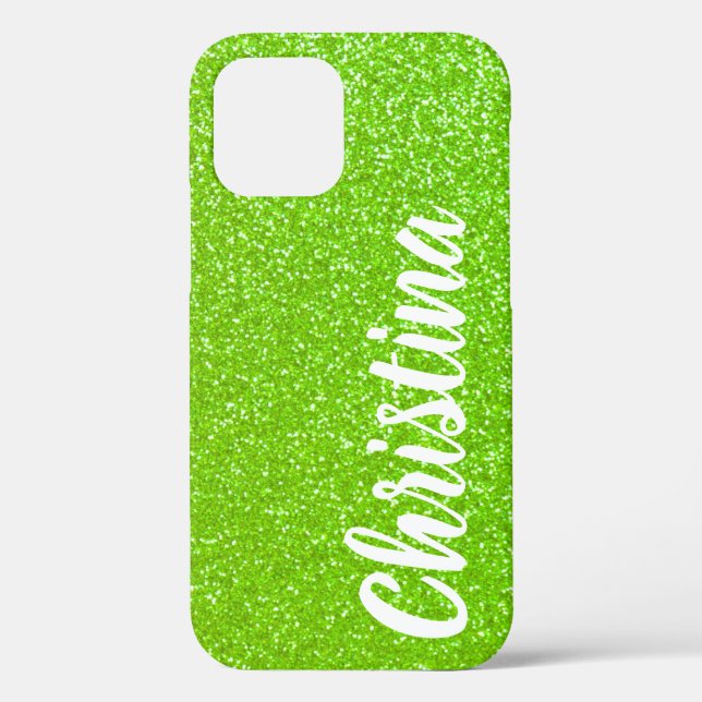 Girly Lime Green Glitter Name Personalised Case-Mate iPhone Case (Back)