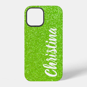 Girly Lime Green Glitter Name Personalised iPhone 12 Case