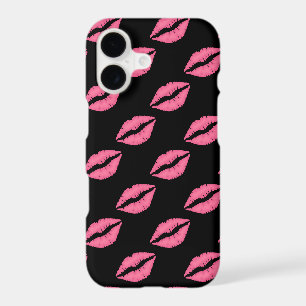 Girly Lips Hot Pink And Black Kiss Pattern