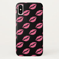 Girly Lips Hot Pink And Black Kiss Pattern